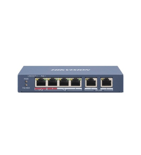 [HK-DS-3E0106HP-E] SWITCH 4P POE 2 UP LINK. 1P HIPOE 60W